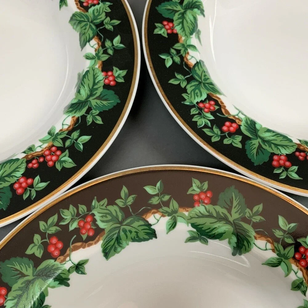 Holiday Bouquet Waverly Soup‎ Cereal Bowls Holly Berries 9 Gold Trim Lot of 3